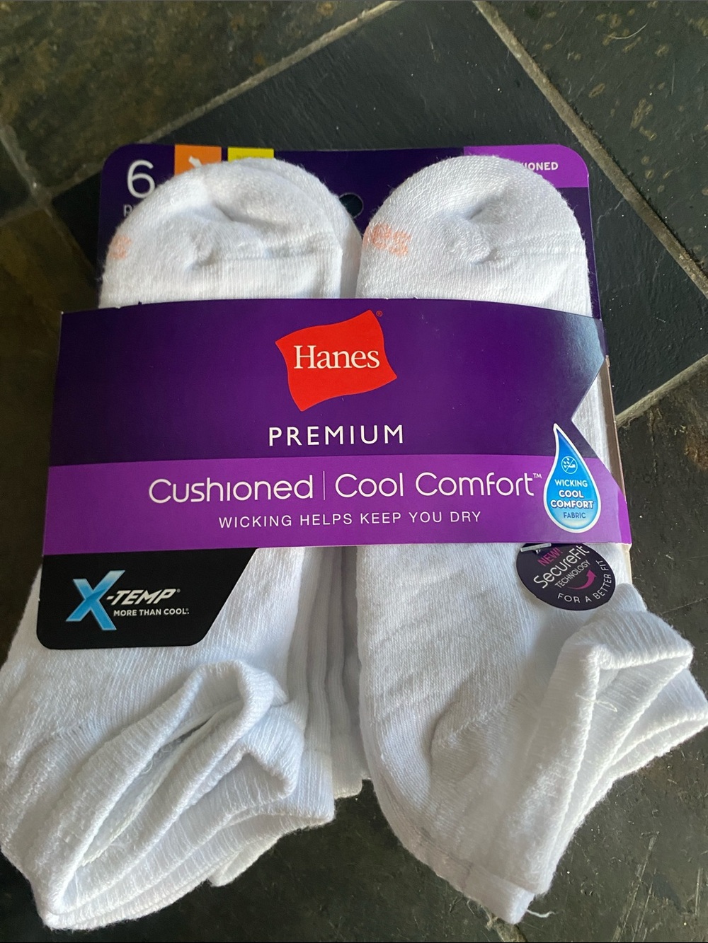 Hanes White Cushioned Cool Comfort No-Show Socks (6 Pack)